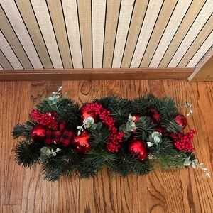 Festive Red and Green Holiday Garland Basket Centerpiece